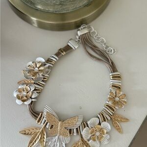 Chico's Two-Tone Gold & Silver Floral Butterfly Necklace